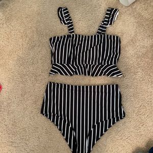 Striped High Waisted Swimsuit
